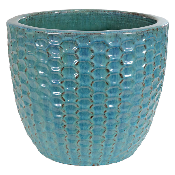 Sunnydaze Turquoise Raised Hexagon Pattern Ceramic Planter - 14" Image 1