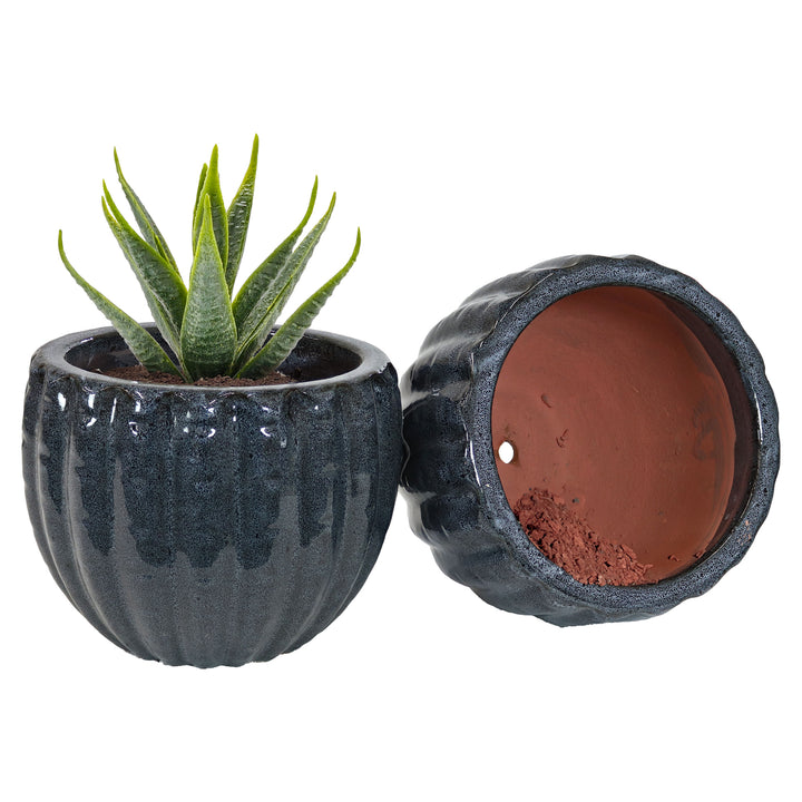 Sunnydaze 10" Fluted Ceramic Planter - Black Mist - 2-Pack Image 7