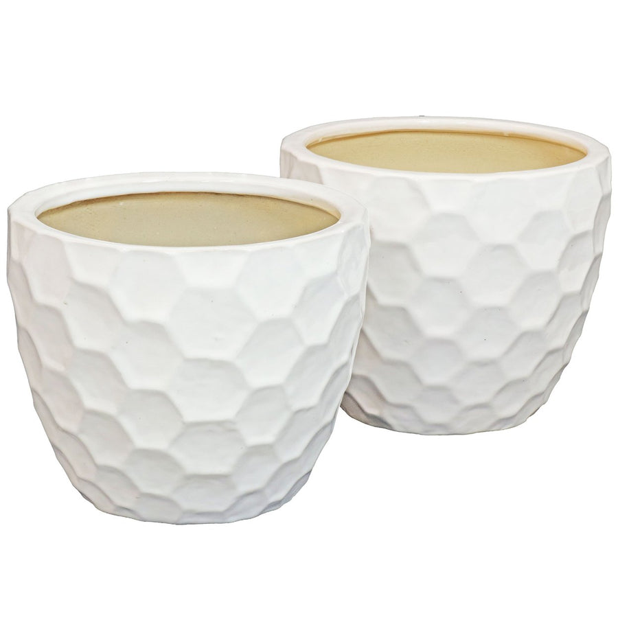 Sunnydaze 13.5" Honeycomb Pattern Ceramic Planter - White - Set of 2 Image 1