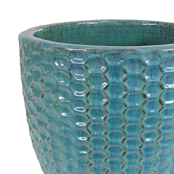 Sunnydaze Turquoise Raised Hexagon Pattern Ceramic Planter - 14" Image 9