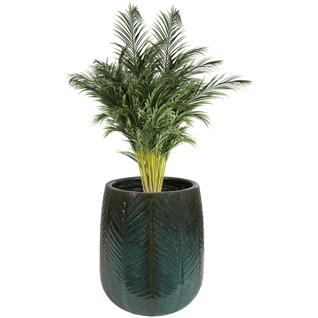 Sunnydaze 10" Chevron Pattern Ceramic Outdoor Planter - Dark Olive Image 5