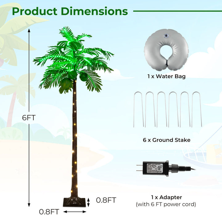 6 FT Palm Tree LED Lighted Artificial Tropical Decoration with 3 Coconuts Beach Image 2