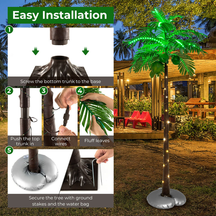 6 FT Palm Tree LED Lighted Artificial Tropical Decoration with 3 Coconuts Beach Image 9