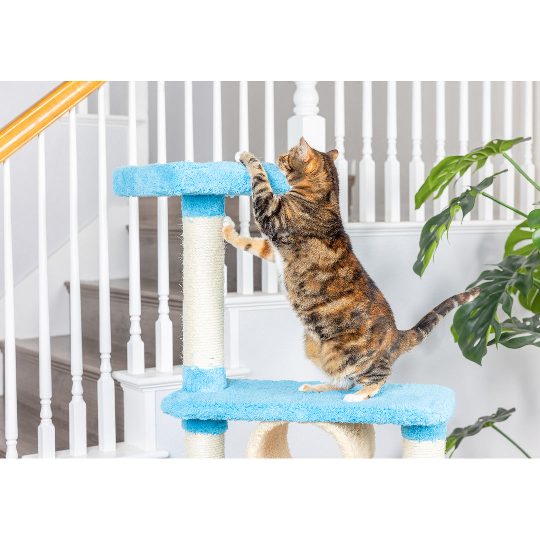 Armarkat Cat Climbing Tree Sky Blue Model X6105 Wood Cat Furniture 61 Inch Image 7