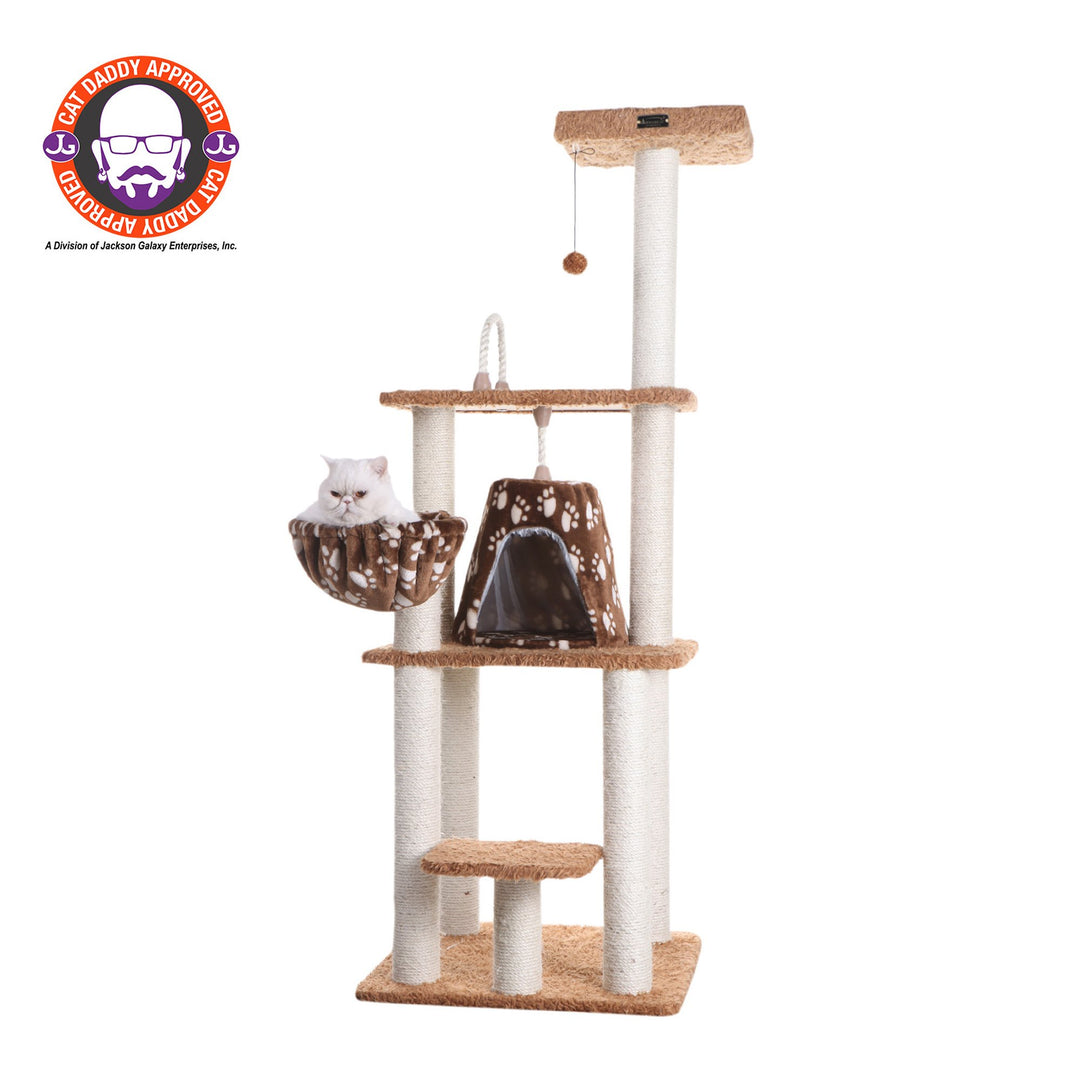 Armarkat A6403 Cat Tree Real Wood Beige Faux faux Multi-Level with Basket Image 1