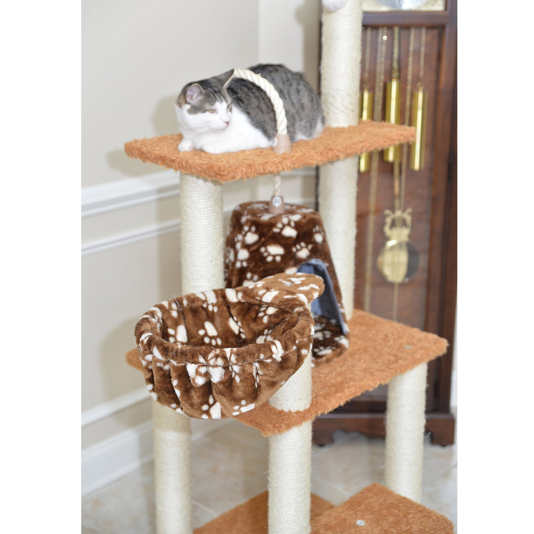 Armarkat A6403 Cat Tree Real Wood Beige Faux faux Multi-Level with Basket Image 4