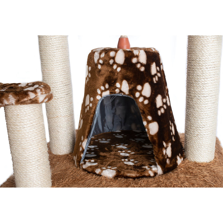 Armarkat A6403 Cat Tree Real Wood Beige Faux faux Multi-Level with Basket Image 5