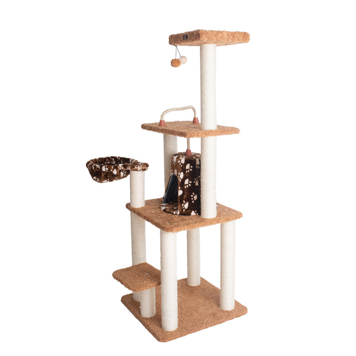 Armarkat A6403 Cat Tree Real Wood Beige Faux faux Multi-Level with Basket Image 7