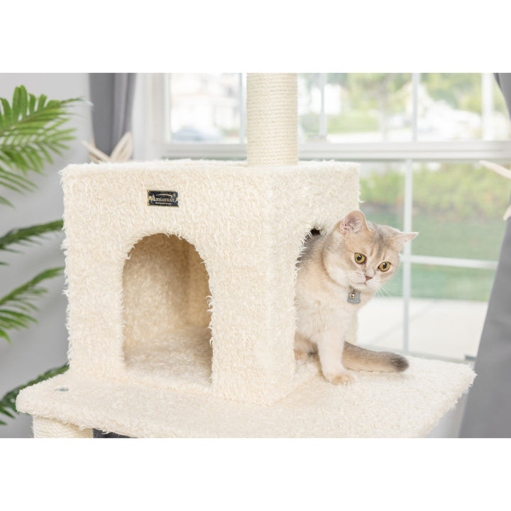 Armarkat A6902 Cat Tree Real Wood Beige 42in with Sisal Rope and Playhouse Image 4