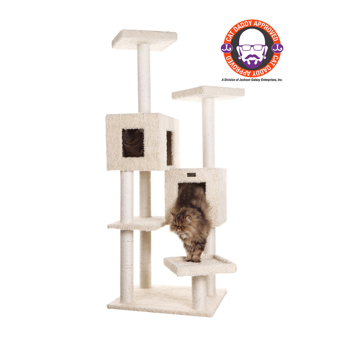 Armarkat Cat Tree Model A6702 Real Wood Beige 67in 2 Playhouses Scratching Post Image 1