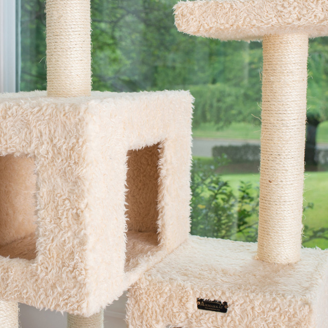 Armarkat Cat Tree Model A6702 Real Wood Beige 67in 2 Playhouses Scratching Post Image 3