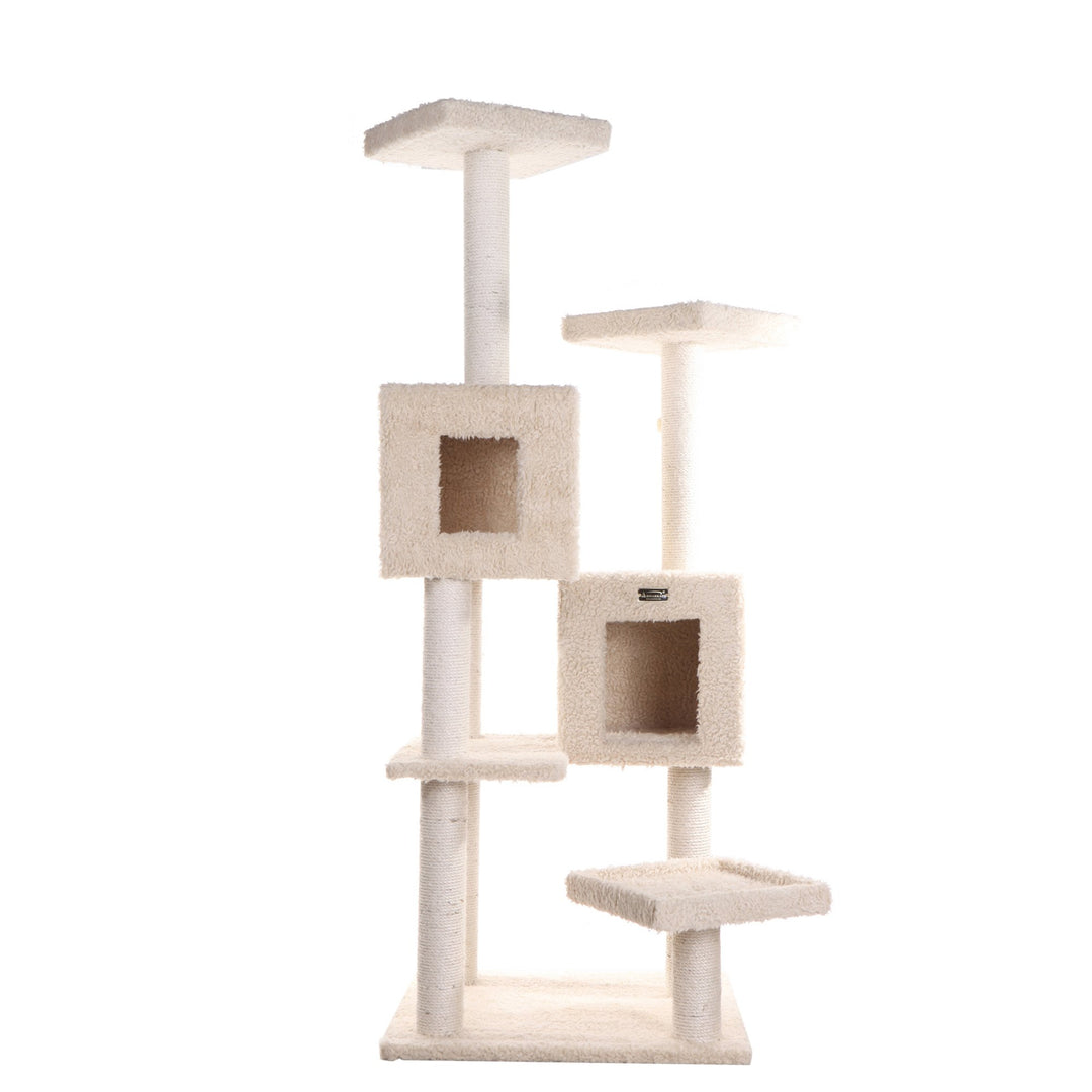 Armarkat Cat Tree Model A6702 Real Wood Beige 67in 2 Playhouses Scratching Post Image 5