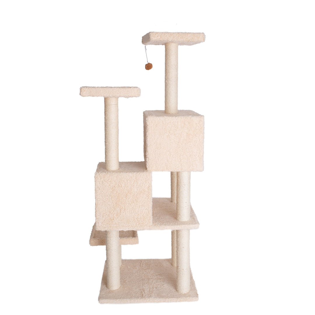 Armarkat Cat Tree Model A6702 Real Wood Beige 67in 2 Playhouses Scratching Post Image 6