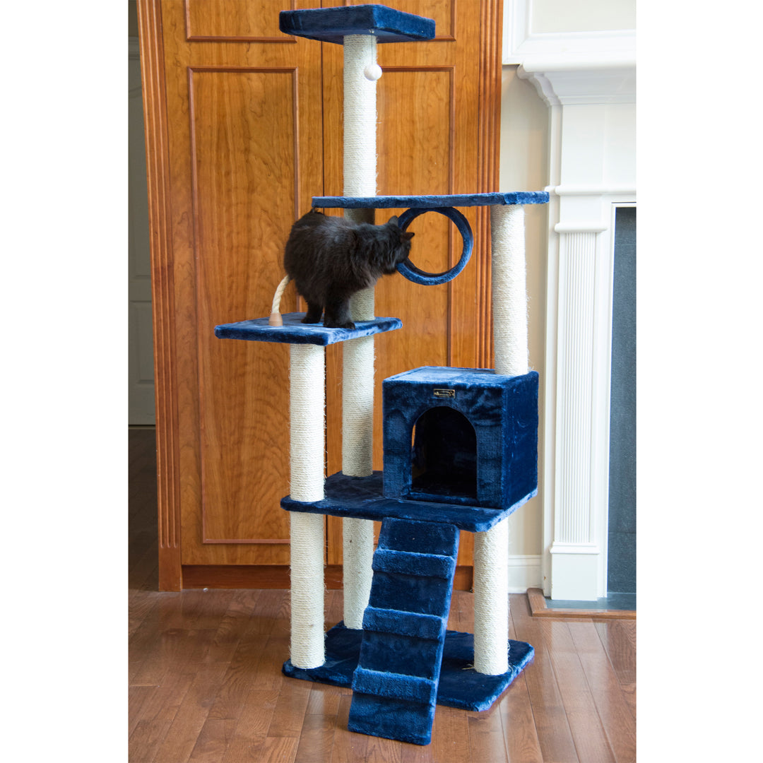 Armarkat Cat Tree A7101 Navy Blue 71in Real Wood with Sisal Scratching Posts Image 4