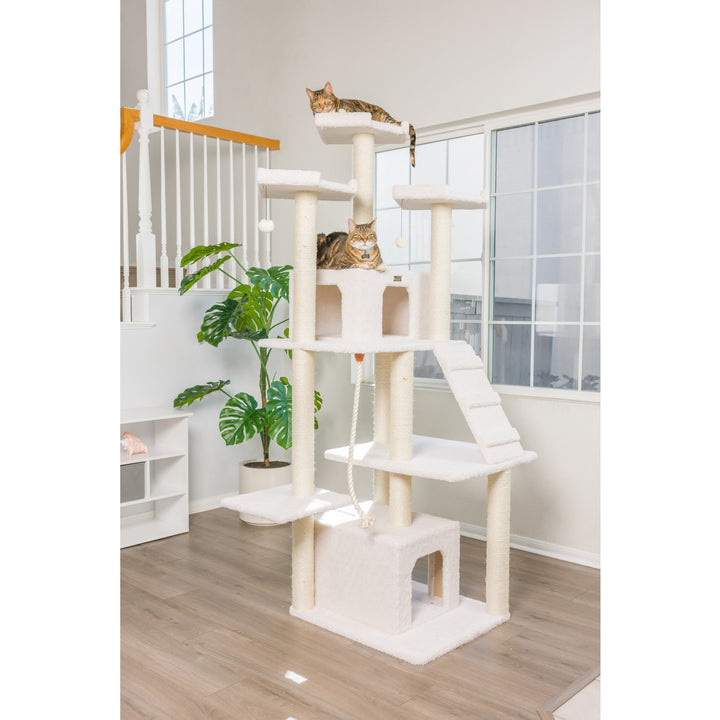 Armarkat B8201 Cat Tree Ivory Multi-Level 82in Ramp Condo 100lbs Capacity Image 2