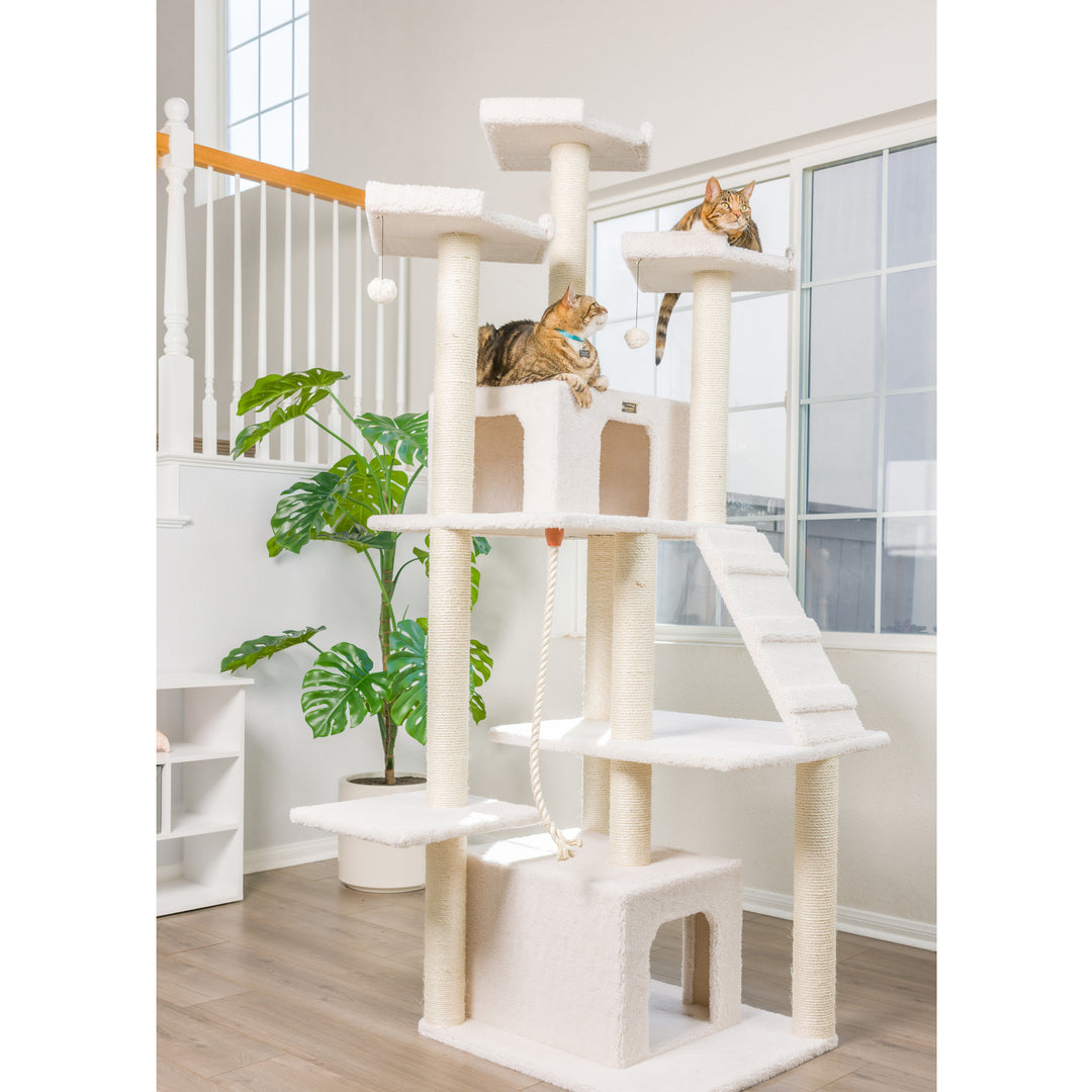 Armarkat B8201 Cat Tree Ivory Multi-Level 82in Ramp Condo 100lbs Capacity Image 3