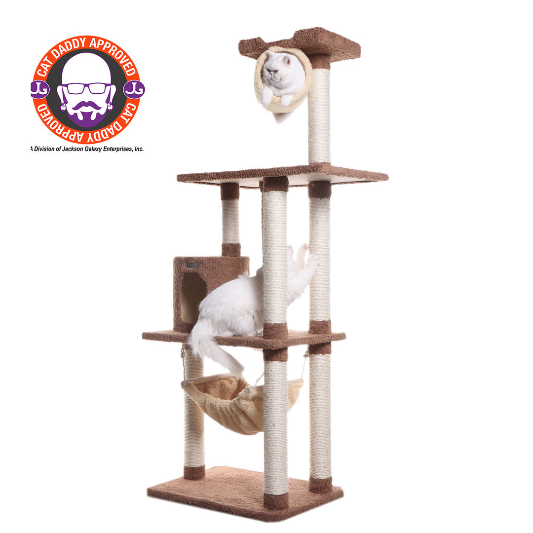 Armarkat 70" Cat Tree with Hammock and Scratch Posts Model X7001 Tan Wood Image 1