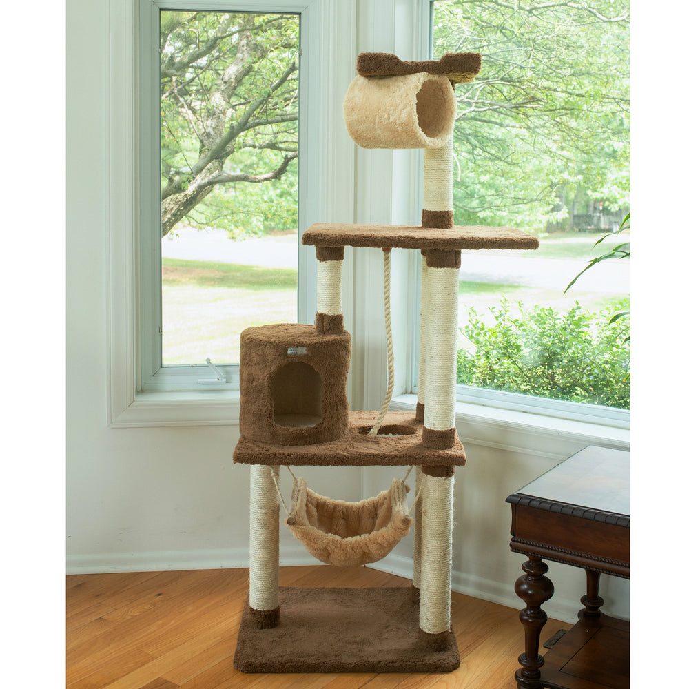 Armarkat 70" Cat Tree with Hammock and Scratch Posts Model X7001 Tan Wood Image 2