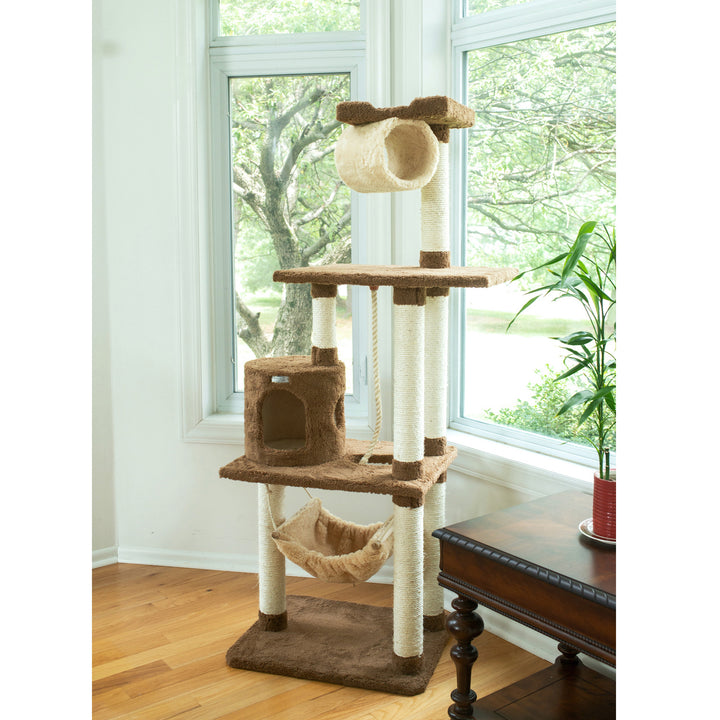 Armarkat 70" Cat Tree with Hammock and Scratch Posts Model X7001 Tan Wood Image 3