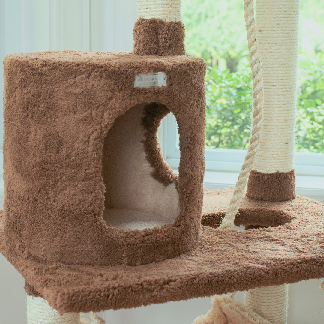 Armarkat 70" Cat Tree with Hammock and Scratch Posts Model X7001 Tan Wood Image 5