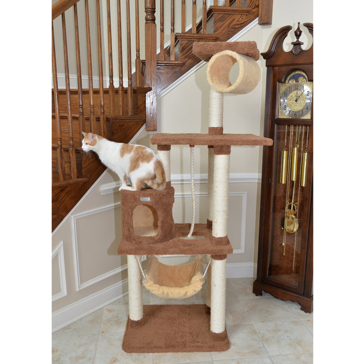 Armarkat 70" Cat Tree with Hammock and Scratch Posts Model X7001 Tan Wood Image 7