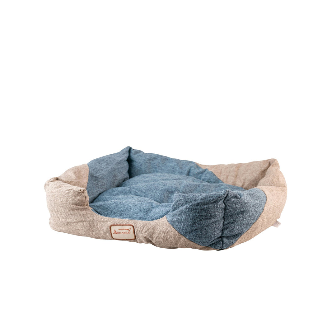 Armarkat Cat Bed Model C47 Navy Blue Beige 26x21 Bolstered Waterproof Image 1