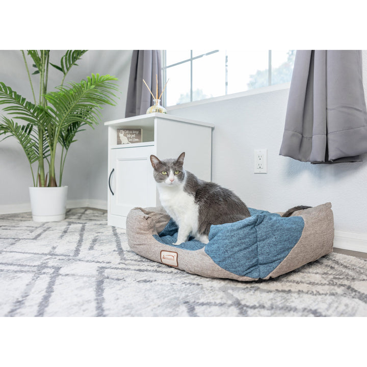 Armarkat Cat Bed Model C47 Navy Blue Beige 26x21 Bolstered Waterproof Image 2