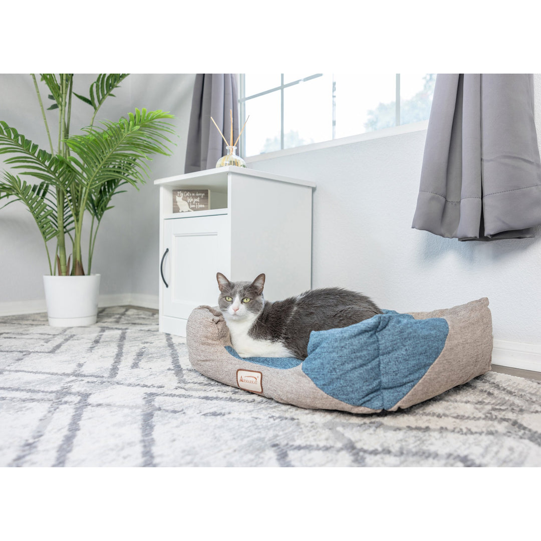 Armarkat Cat Bed Model C47 Navy Blue Beige 26x21 Bolstered Waterproof Image 3