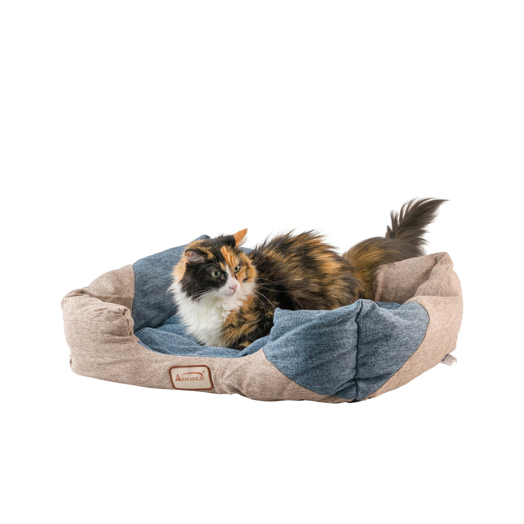 Armarkat Cat Bed Model C47 Navy Blue Beige 26x21 Bolstered Waterproof Image 5