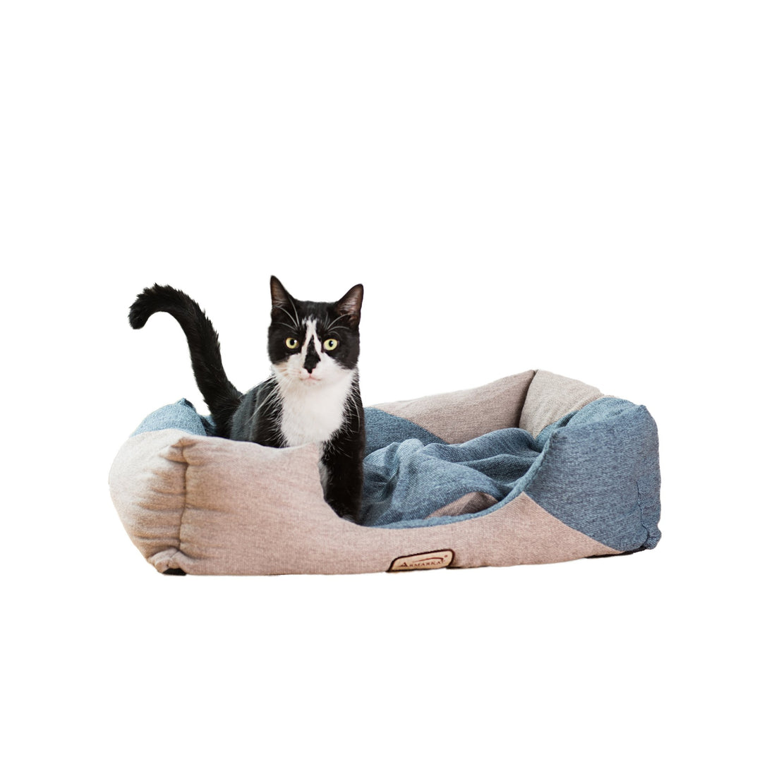 Armarkat Cat Bed Model C47 Navy Blue Beige 26x21 Bolstered Waterproof Image 6