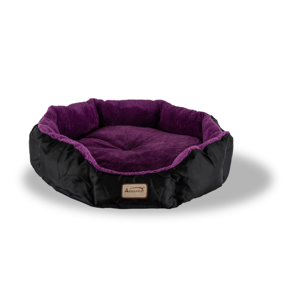 Armarkat Large Cat Bed Purple Black Mulberry Velvet Foam Bolstered C101 23.5" Image 1