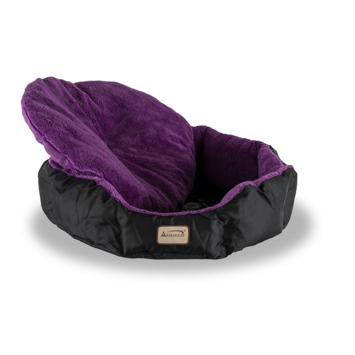 Armarkat Large Cat Bed Purple Black Mulberry Velvet Foam Bolstered C101 23.5" Image 2