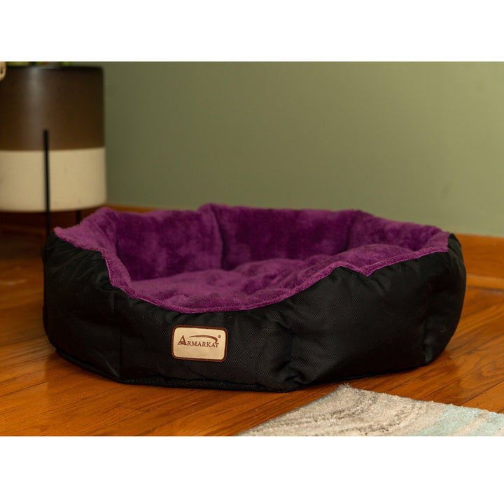 Armarkat Large Cat Bed Purple Black Mulberry Velvet Foam Bolstered C101 23.5" Image 5