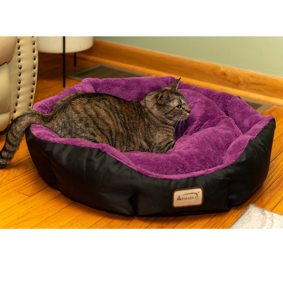 Armarkat Large Cat Bed Purple Black Mulberry Velvet Foam Bolstered C101 23.5" Image 6