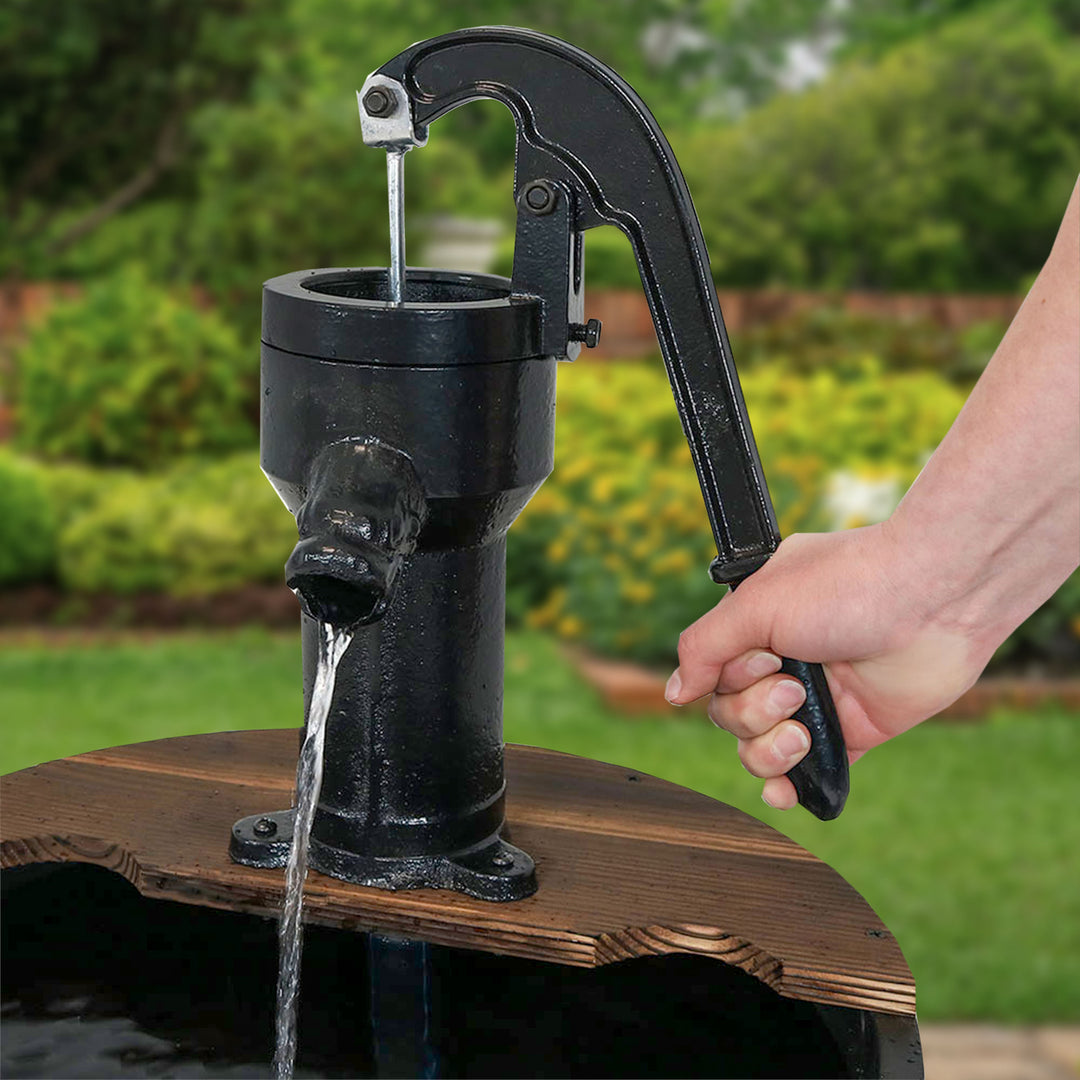 Sunnydaze Rustic 2-Tier Wood Barrel Water Fountain with Hand Pump - 34 in Image 10