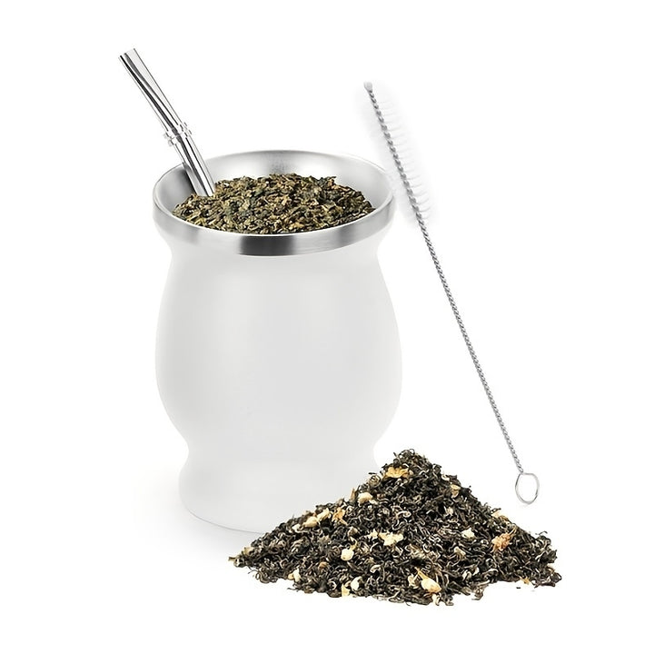 Yerba Mate Cup Stainless Steel Tea Tumbler Home Office Mug With Straw Brush Image 3