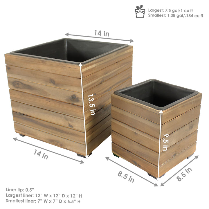 Sunnydaze 2-Piece Square Wood Planter Box with Liner - Anthracite Image 3