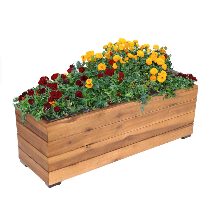 Sunnydaze 24.25 in Rectangle Wood Planter Box - Light Brown Stain Image 5