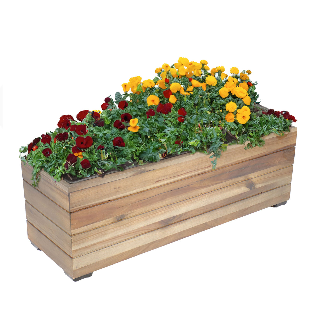 Sunnydaze 24.25 in Rectangle Wood Planter Box with Liner - Anthracite Stain Image 5