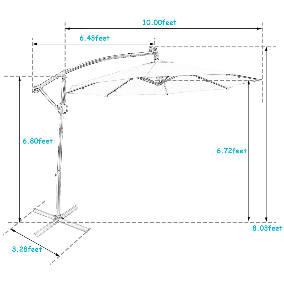 10FT Patio Offset Umbrella Solar Powered LED 360Degree Rotation Aluminum Turquoise Image 3