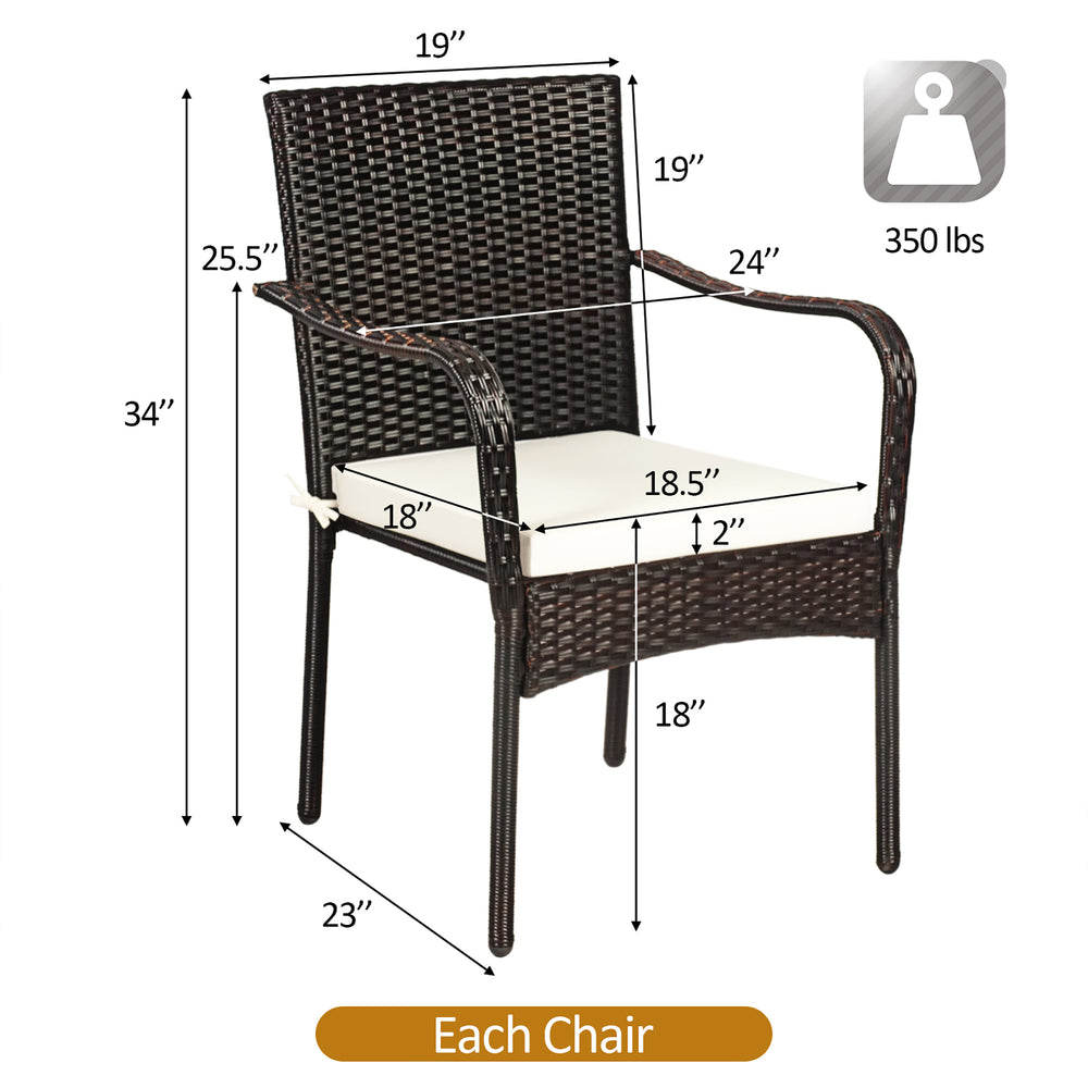 Set of 4 Patio Rattan Dining Chair Stackable Cushioned Armrest Garden Image 2