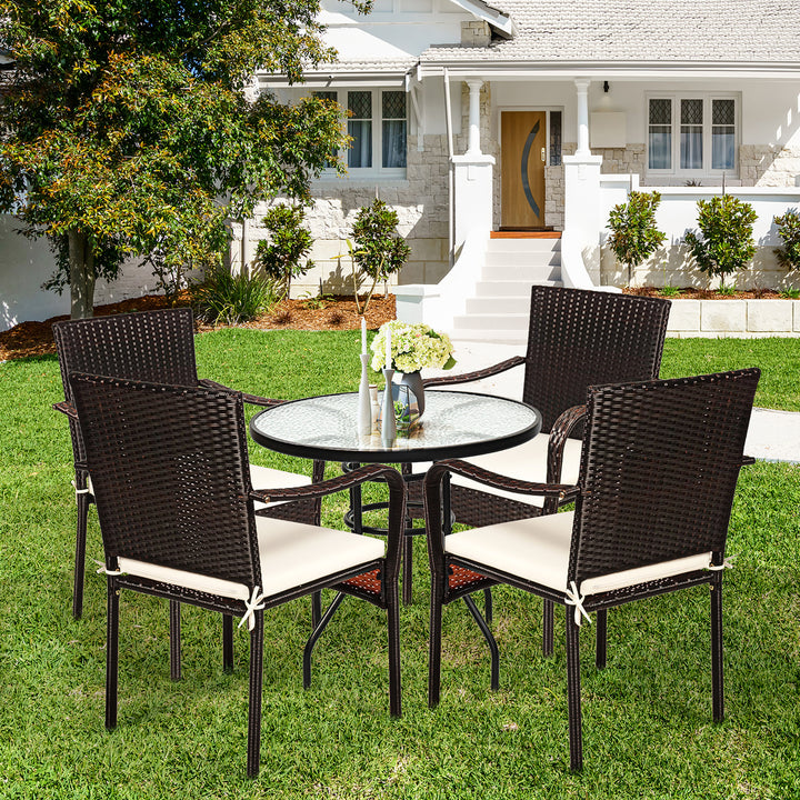 Set of 4 Patio Rattan Dining Chair Stackable Cushioned Armrest Garden Image 3