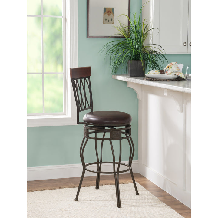 Linon 30-Inch Oval Bronze Metal Faux Leather Barstool for Kitchen Dining Pub Image 2