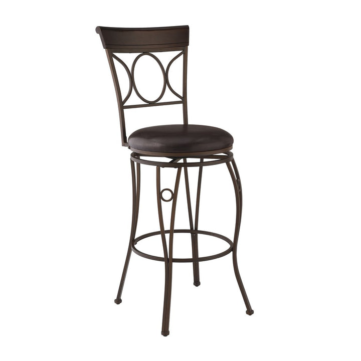 Brown Faux Leather 30-Inch Swivel Barstool with Distressed Bronze Frame Image 1