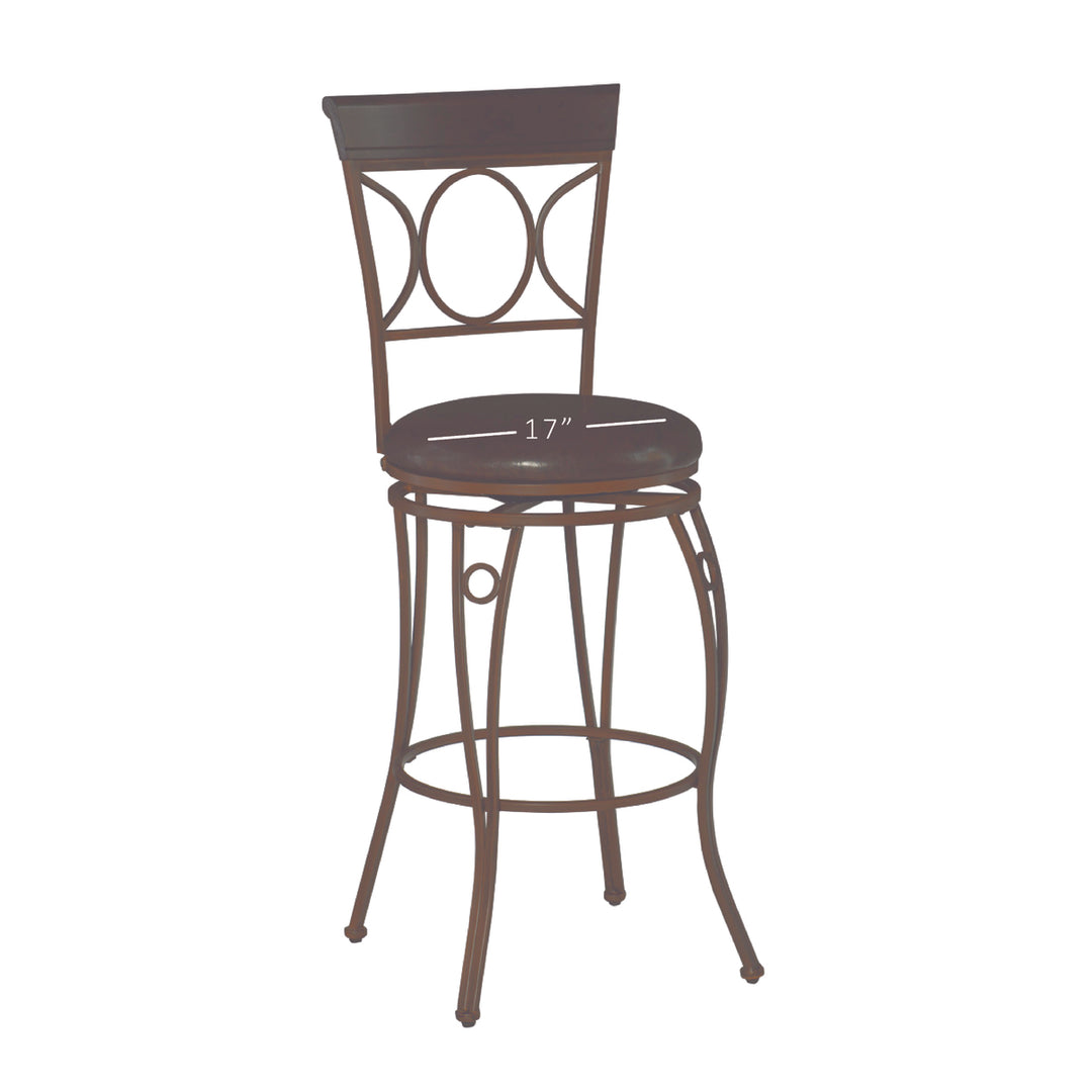 Brown Faux Leather 30-Inch Swivel Barstool with Distressed Bronze Frame Image 3