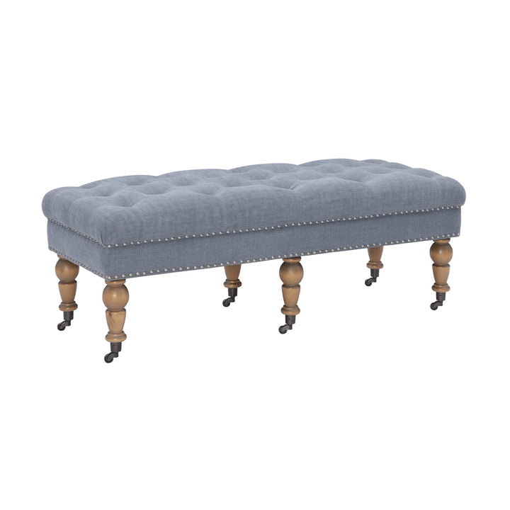 Isabelle Washed Blue Linen Birchwood Ottoman Bench Image 1