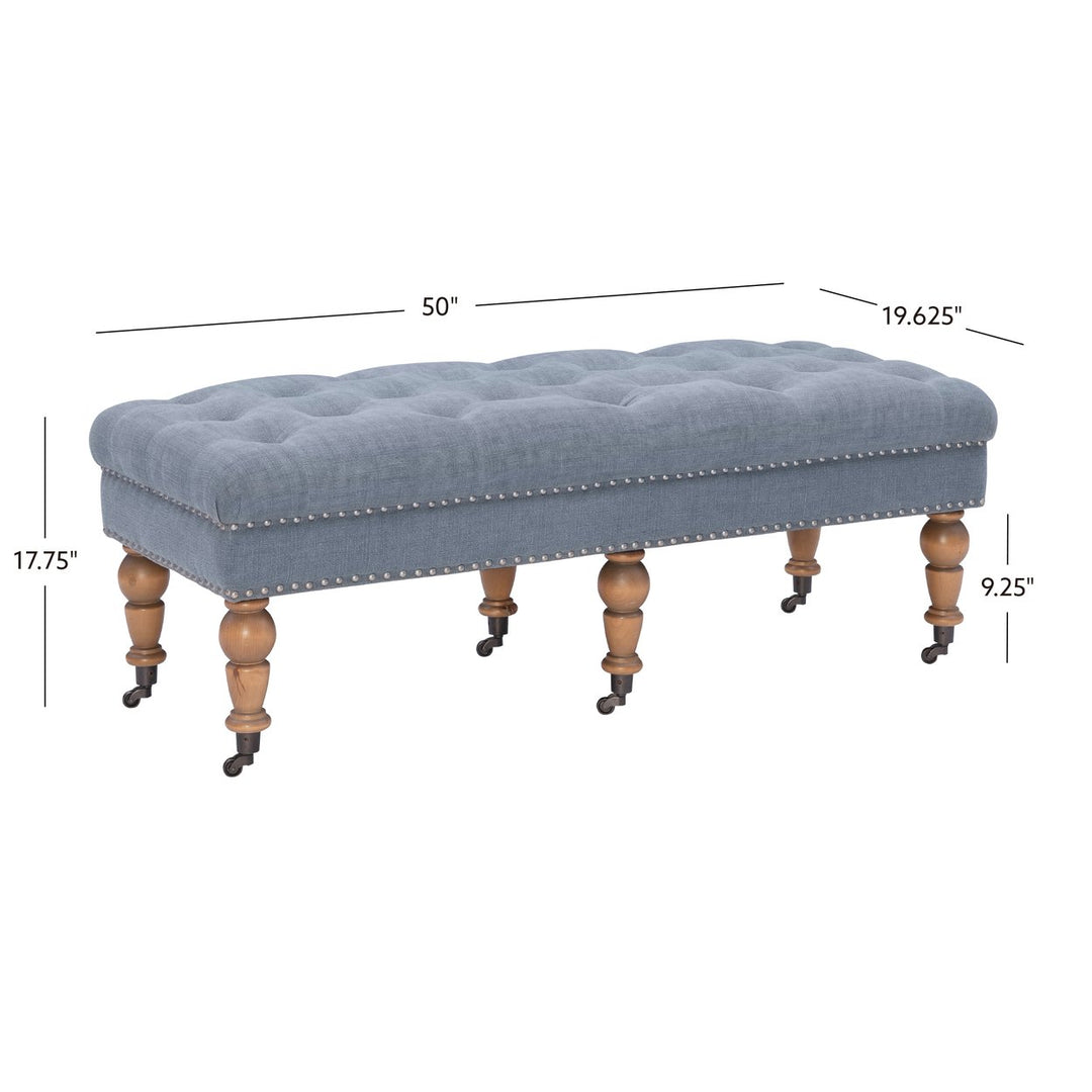 Isabelle Washed Blue Linen Birchwood Ottoman Bench Image 3