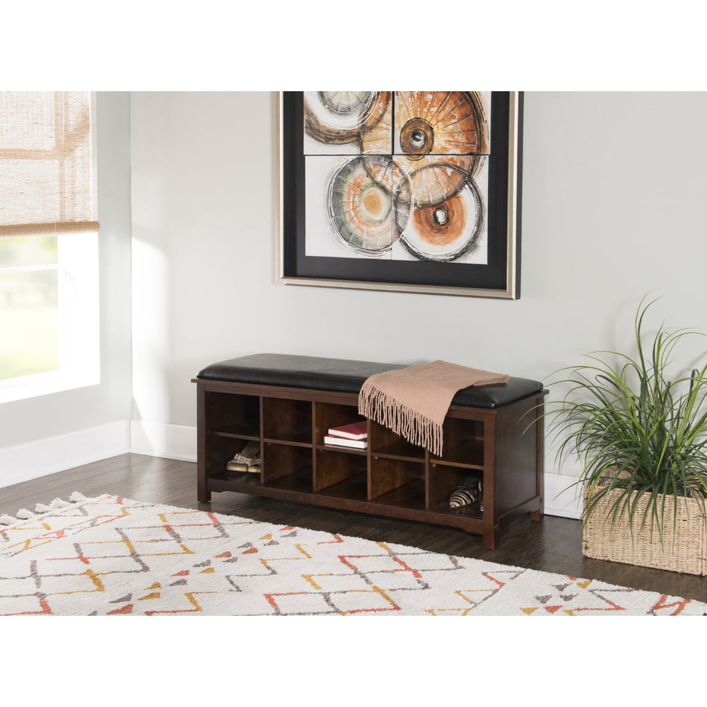 Cape Anne Walnut Solid Wood Faux Leather Storage Bench Image 2