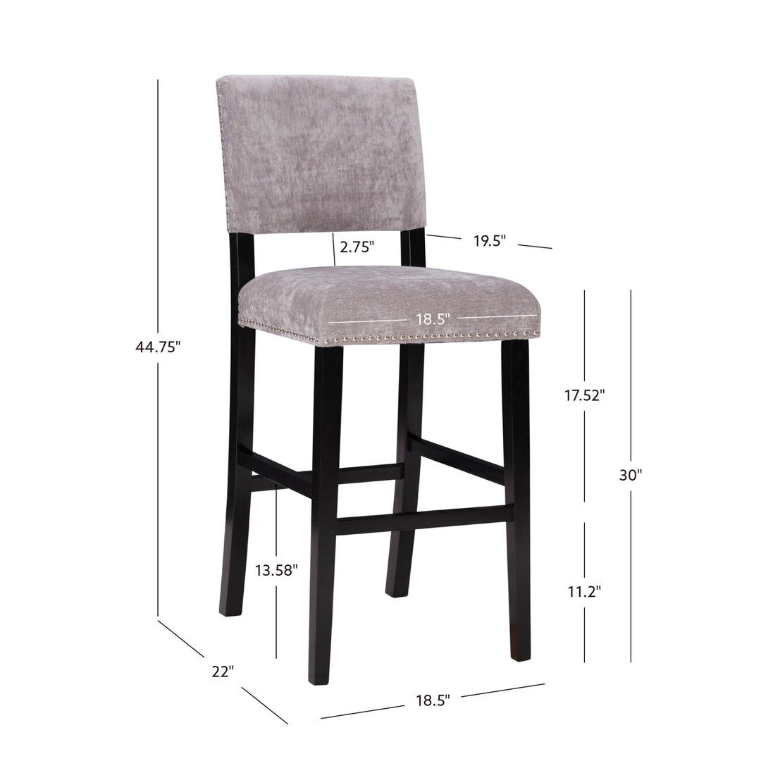 Corey Dark Grey Velvet 30-Inch Barstool Image 3