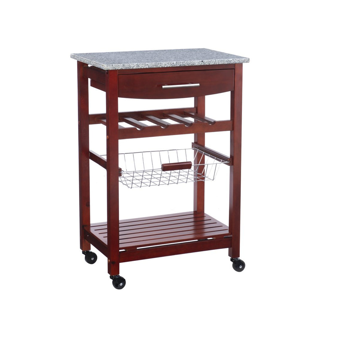 Zoey Pine Kitchen Cart with Granite Top Image 1